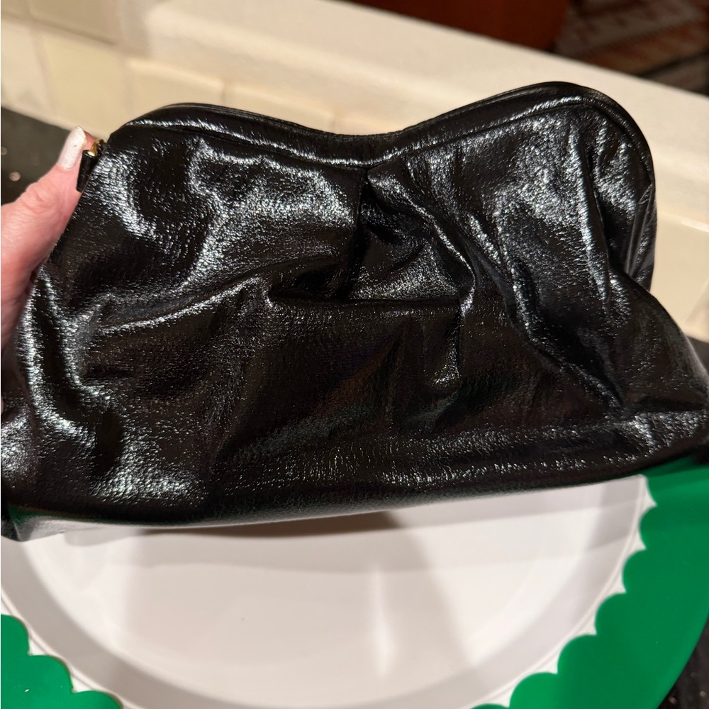 Black METALLIC PLEATED FRAME CLUTCH EVENING BAG / CROSSBODY BAG